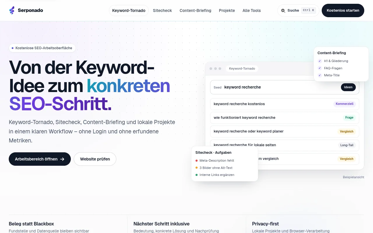 Serponado – eigenes SEO-Tool mit Keyword-Arbeitsbereich