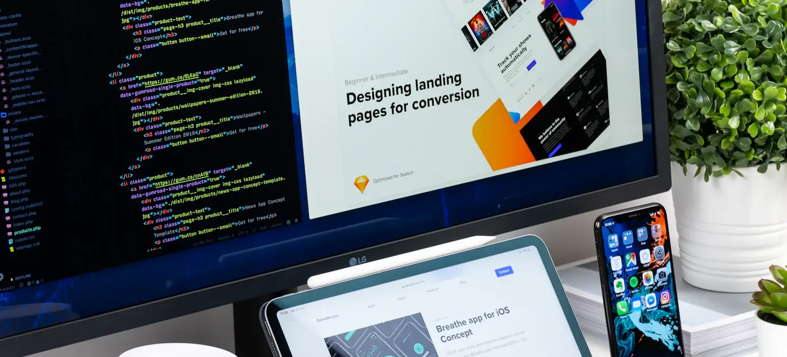 Bildschirm mit Code und Website-Layouts für WordPress-Webdesign